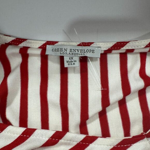 Womens Plus Size 1X Red White Striped Short Sleeve Top Blouse Casual - Picture 4 of 5